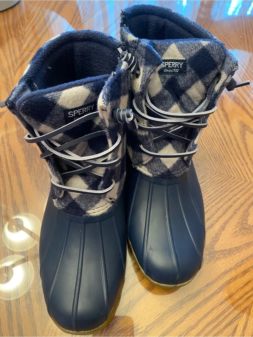 Sperry Kids Navy and Cream Plaid Insulated Snow Boots